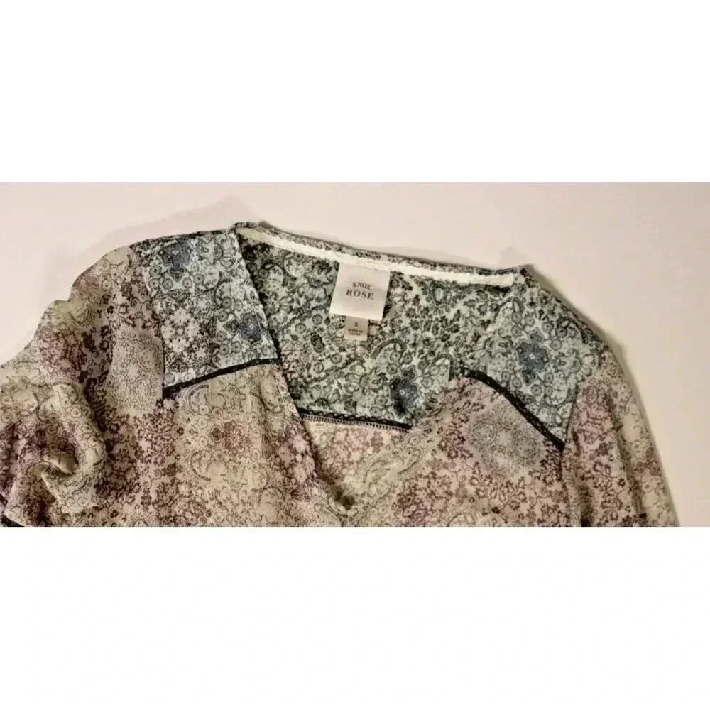 Knox Rose Blouse 3/4 Sleeve v neck casual size small sheer paisley multicolor - Picture 9 of 11